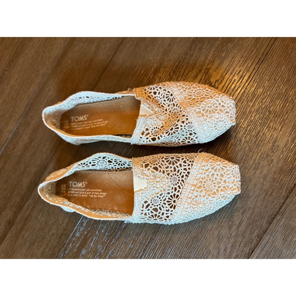 Cottagecore TOMS Alpargata Women S 8.5 Crochet Lace Cream Floral Slip On Flats